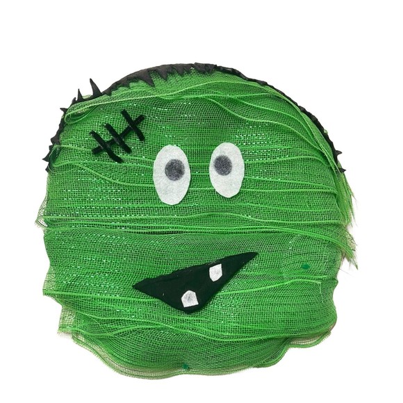 Handmade Halloween Deco Mesh Front Door Decor Frankenstein Wreath